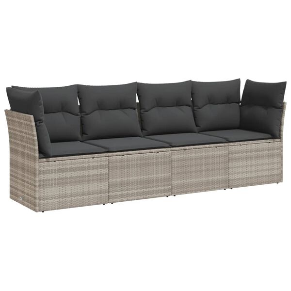 vidaXL Salon de jardin 4 pcs avec coussins gris clair r&eacute;sine tress&eacute;e