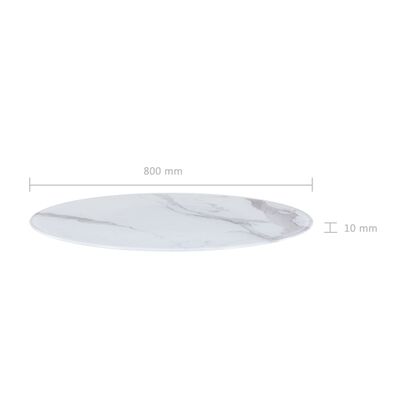 vidaXL Dessus de table blanc Ø80 cm verre et texture de marbre
