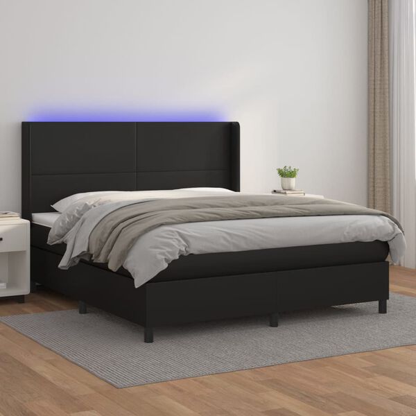 vidaXL Sommier &agrave; lattes de lit matelas LED Noir 160x200cm Similicuir