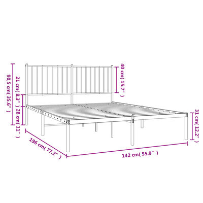 vidaXL Cadre de lit métal sans matelas avec tête de lit noir 135x190cm