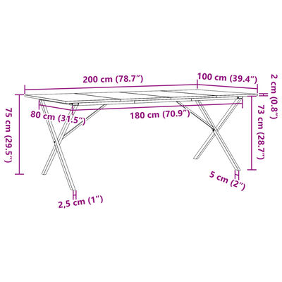 vidaXL Table à manger cadre en X 200x100x75cm bois de pin massif fonte