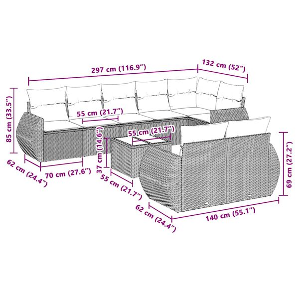 vidaXL Salon de jardin 9 pcs avec coussins gris clair r&eacute;sine tress&eacute;e