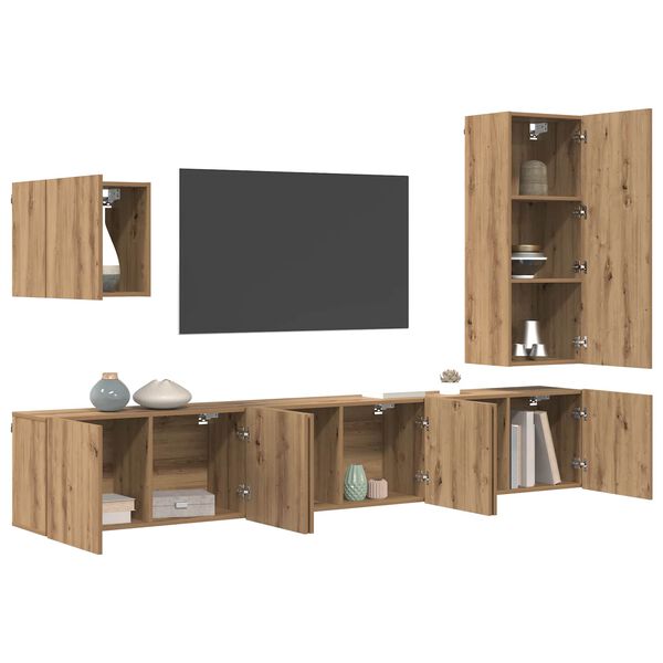vidaXL Unit&eacute; murale de TV 5 pcs Ch&ecirc;ne artisanal Bois d'ing&eacute;nierie