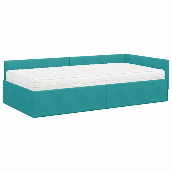 vidaXL Cadre de lit d'angle avec matelas Autre 2 pcs Turquoise Velours