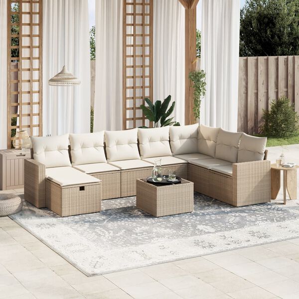 vidaXL Salon de jardin avec coussins 9 pcs beige r&eacute;sine tress&eacute;e