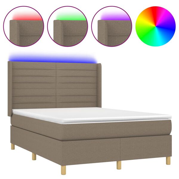 vidaXL Sommier &agrave; lattes de lit matelas et LED Taupe 140x190 cm Tissu