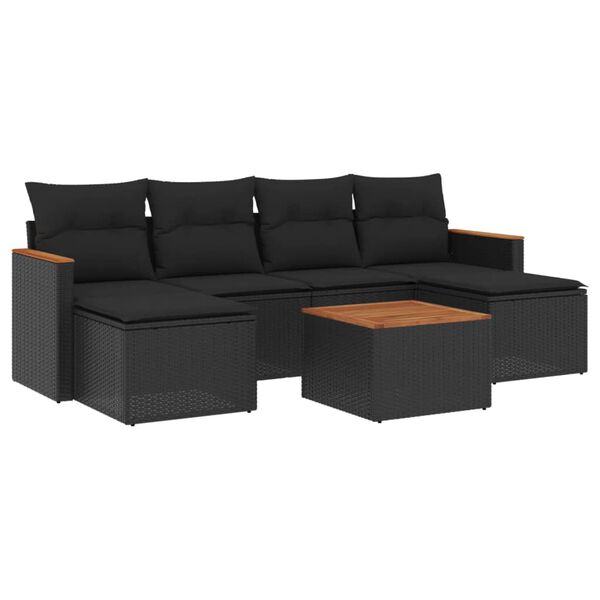 vidaXL Salon de jardin 7 pcs avec coussins noir r&eacute;sine tress&eacute;e