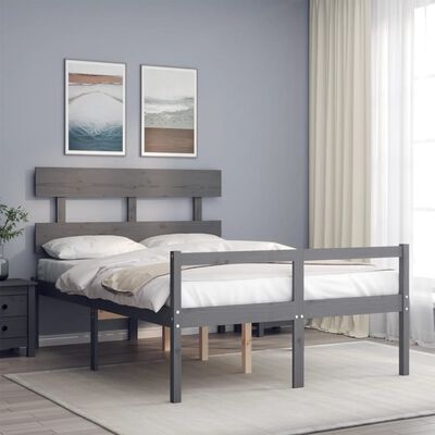 vidaXL Lit pour personne âgée tête de lit gris 140x190 cm bois massif