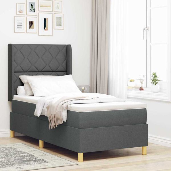 vidaXL Lit &agrave; ressorts avec matelas Gris 90 x 190 cm tissu