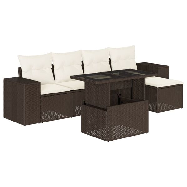 vidaXL Salon de jardin avec coussins 6 pcs marron r&eacute;sine tress&eacute;e