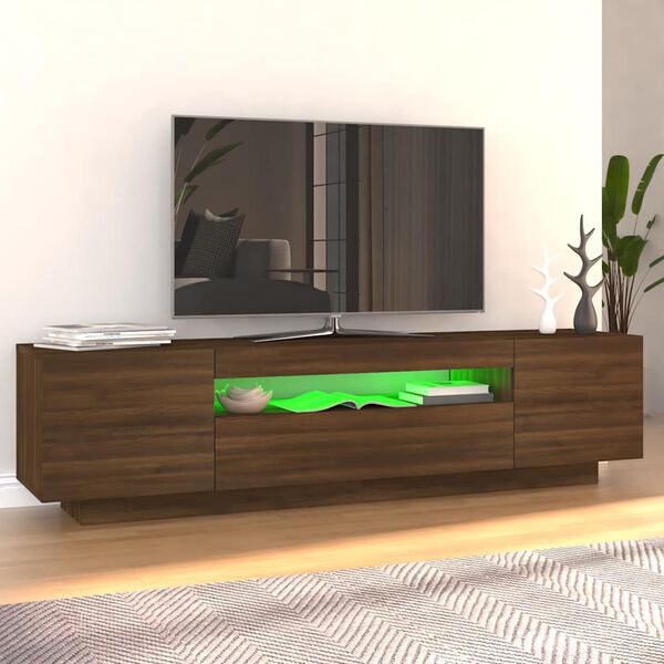 vidaXL Meuble TV avec lumi&egrave;res LED Ch&ecirc;ne marron 160x35x40 cm