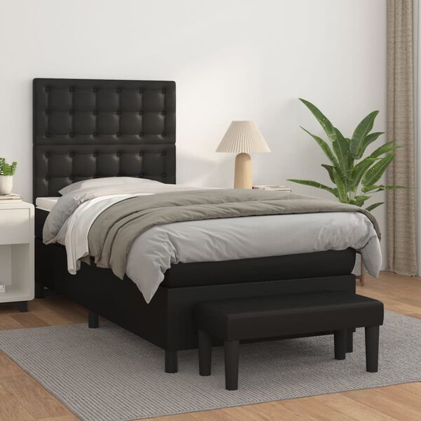 vidaXL Sommier &agrave; lattes de lit avec matelas Noir 90x200 cm Similicuir