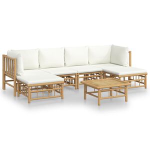 vidaXL Salon de jardin 7 pcs avec coussins blanc cr&egrave;me bambou