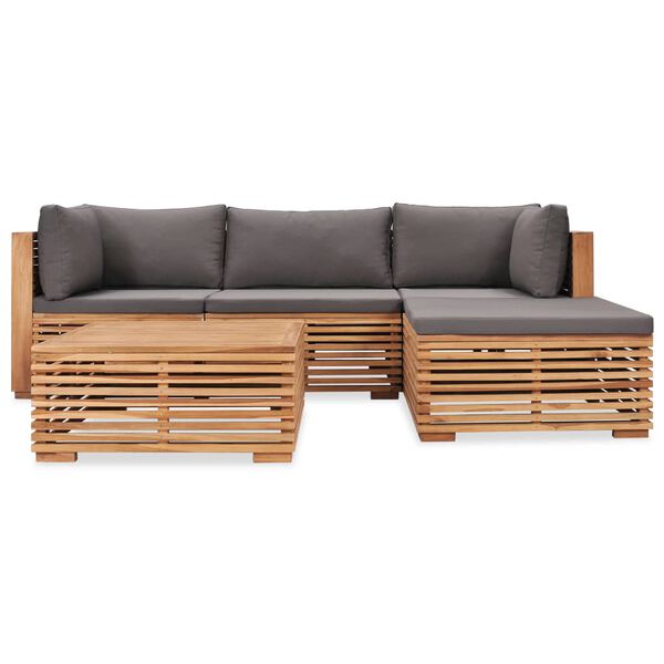 vidaXL Salon de jardin 5 pcs avec coussins Bois de teck solide