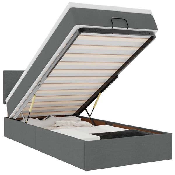 vidaXL Lit ottoman avec matelas et LED Gris fonc&eacute; 80x200cm tissu