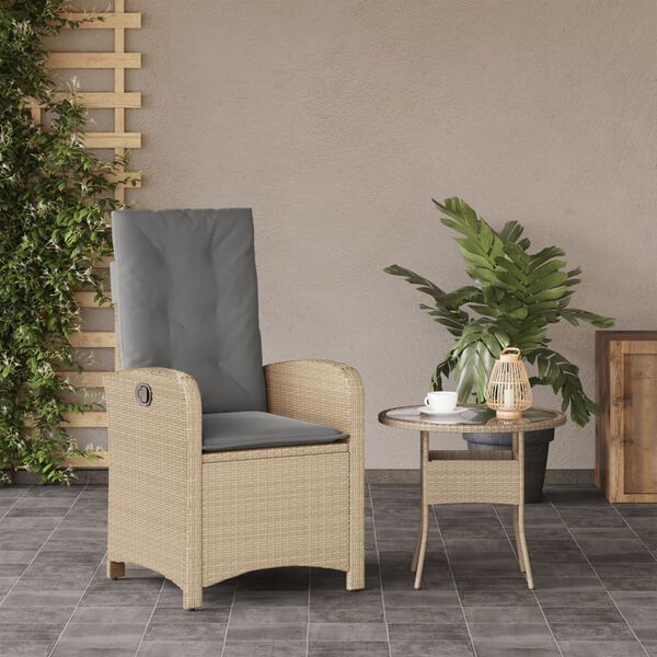 vidaXL Chaise inclinable de jardin coussins mélange beige poly rotin