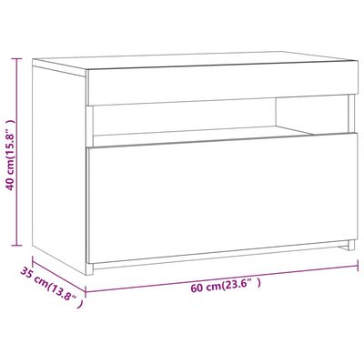 vidaXL Table de chevet avec lumières LED Sonoma gris 60x35x40 cm