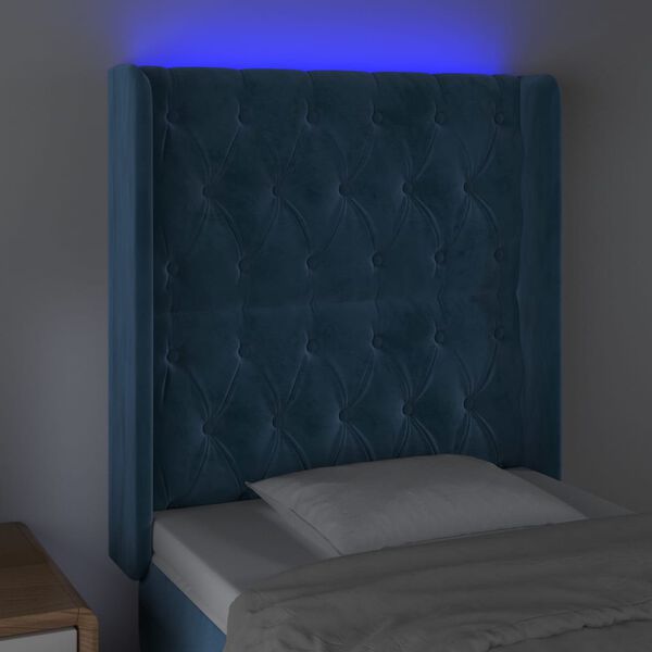 vidaXL T&ecirc;te de lit &agrave; LED Bleu fonc&eacute; 83x16x118/128 cm Velours