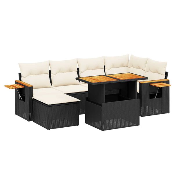 vidaXL Salon de jardin 7 pcs avec coussins noir r&eacute;sine tress&eacute;e