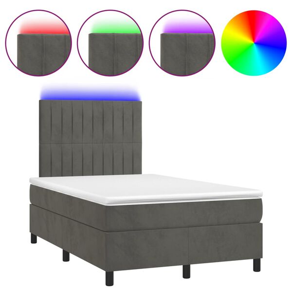 vidaXL Sommier &agrave; lattes de lit avec matelas LED gris fonc&eacute; 120x190 cm