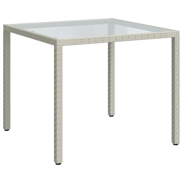 vidaXL Table de jardin 90x90x75cm Verre tremp&eacute; et r&eacute;sine tress&eacute;e Blanc