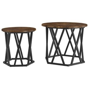 vidaXL Table d'appoint 2 pcs Ch&ecirc;ne fum&eacute; Bois d'ing&eacute;nierie et acier
