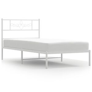 vidaXL Cadre de lit m&eacute;tal sans matelas avec t&ecirc;te de lit blanc 75x190cm