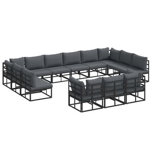 vidaXL Ensemble de canap&eacute; de jardin avec coussin 13 pcs Noir Aluminium