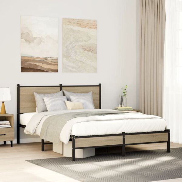 vidaXL Cadre de lit en m&eacute;tal sans matelas ch&ecirc;ne sonoma 140x200 cm