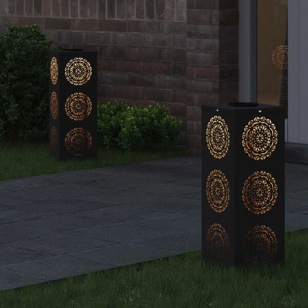 vidaXL Lumi&egrave;re de chemin LED solaire 2 pcs Noir Acier lamin&eacute; &agrave; froid