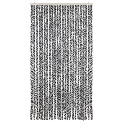 vidaXL Rideau anti-mouches gris et noir et blanc 100x230 cm chenille