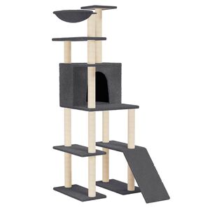 vidaXL Arbre &agrave; chat avec griffoirs en sisal Gris fonc&eacute; 166 cm