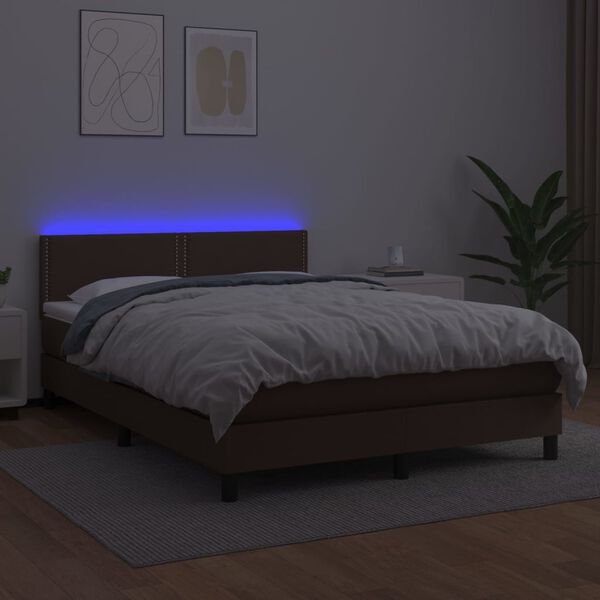 vidaXL Sommier &agrave; lattes de lit avec matelas et LED Marron 140x200cm