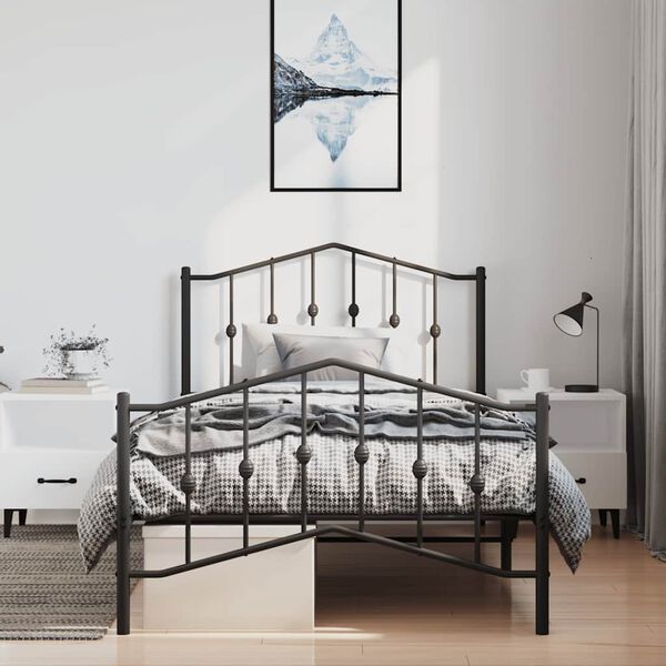 vidaXL Cadre de lit métal sans matelas avec pied de lit noir 100x190cm