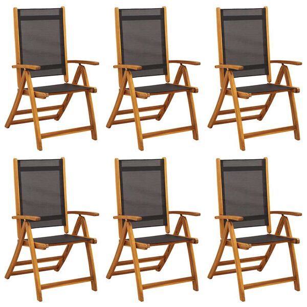 vidaXL Chaises de jardin pliantes lot de 6 acacia massif et textil&egrave;ne