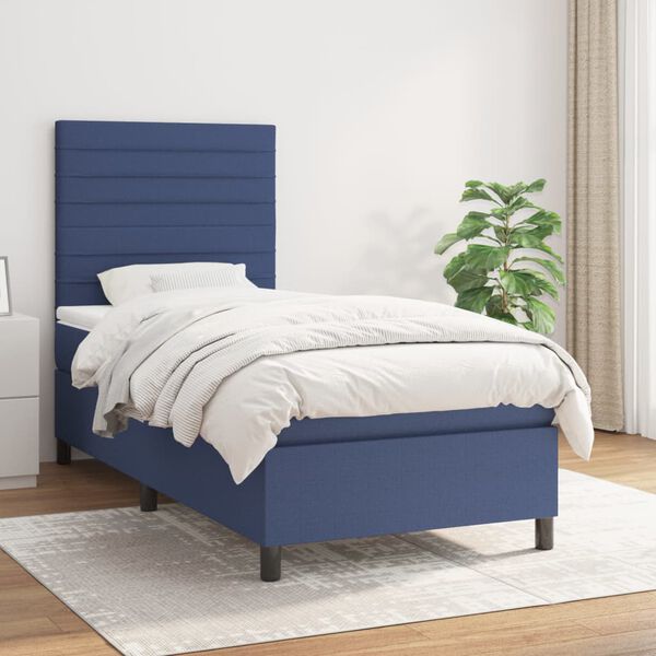vidaXL Sommier &agrave; lattes de lit avec matelas Bleu 80x200 cm Tissu