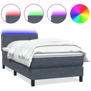 vidaXL Sommier &agrave; lattes de lit et matelas et LED gris fonc&eacute; 90x220 cm velours