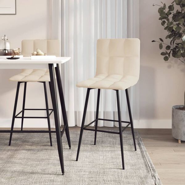 vidaXL Tabourets de bar lot de 2 cr&egrave;me velours