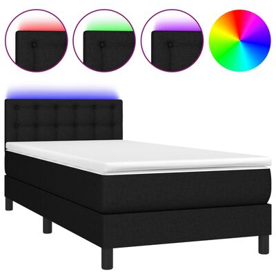 vidaXL Sommier à lattes de lit avec matelas et LED Noir 90x190cm Tissu