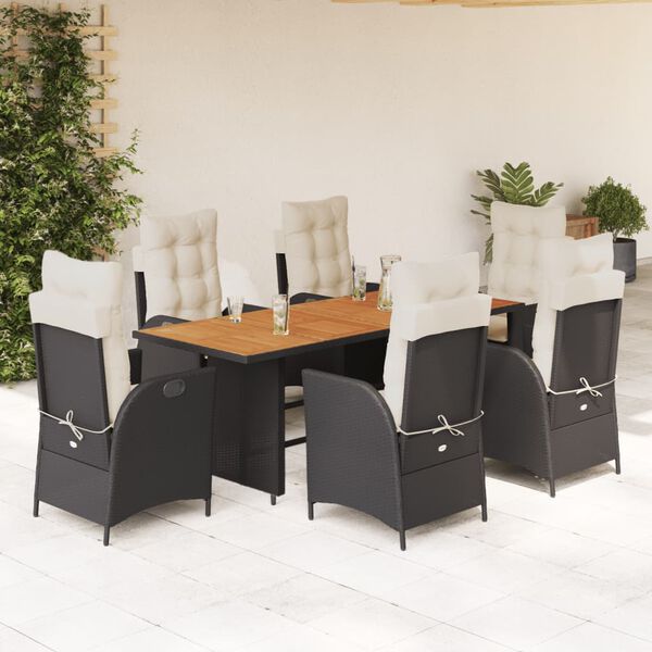 vidaXL Ensemble à manger de jardin 9pcs coussins noir résine tressée