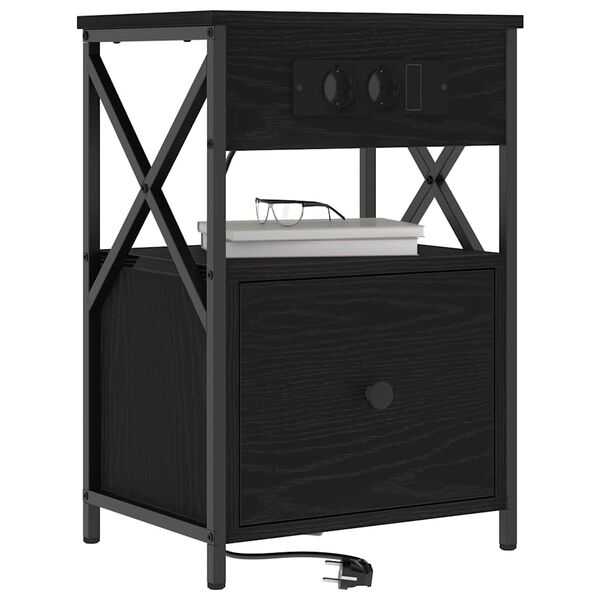 vidaXL Cabinet de chevet avec tiroir 2 pcs Ch&ecirc;ne noir 40 x 31 x 60 cm