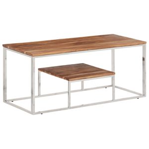 vidaXL Table basse argenté acier inoxydable et bois massif d'acacia