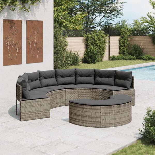vidaXL Salon de jardin 2 pcs demi-rond gris r&eacute;sine tress&eacute;e