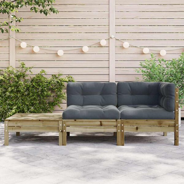 vidaXL Canap&eacute; de jardin avec coussins et repose-pied bois pin impr&eacute;gn&eacute;