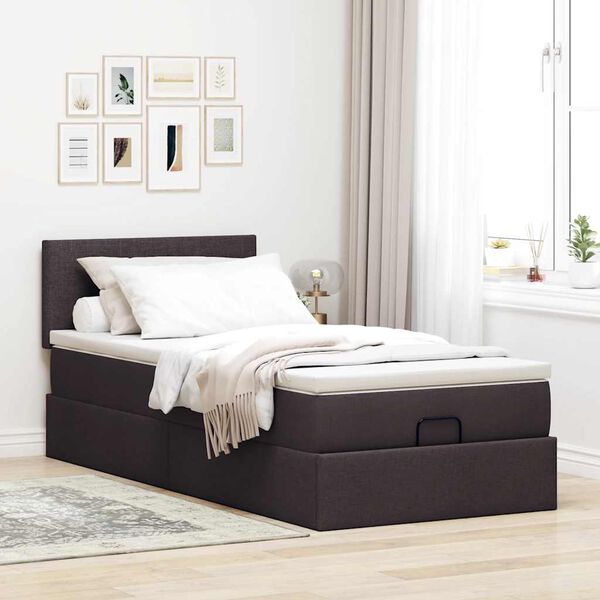 vidaXL Cadre de lit ottoman avec matelas marron fonc&eacute; 80x200 cm tissu