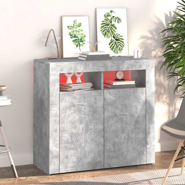 vidaXL Buffet avec lumi&egrave;res LED gris b&eacute;ton 80x35x75 cm