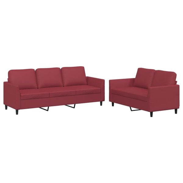 vidaXL Ensemble de canapés 2 pcs et coussins Rouge bordeaux Similicuir