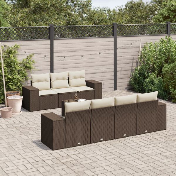 vidaXL Salon de jardin 8 pcs avec coussins marron r&eacute;sine tress&eacute;e