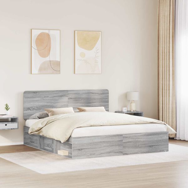 vidaXL Cadre de lit Gris Sonoma 200 x 200 cm Bois de pin massif