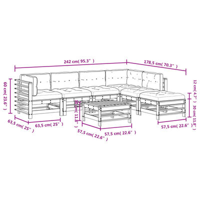 vidaXL Salon de jardin 7 pcs avec coussins bois massif